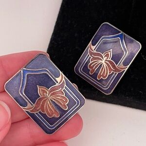 Vintage CLOISONNÉ Water Lily Floral Spring Fairy Core Cottage Whimsical Earrings